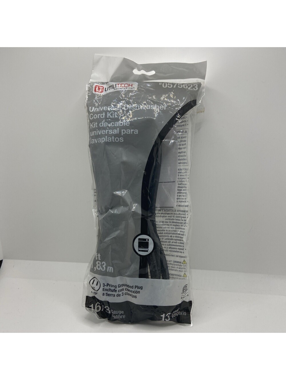 Utilitech 6ft 16/3 SJT Black Replacement Power Supply Cord #0575623